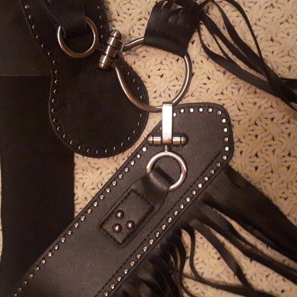 fringe faux leather belt, BRAND NEW. sm to med.